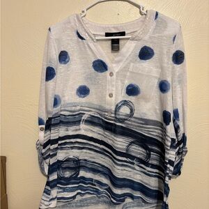 Ali Miles Abstract Polka Dot Button Blouse Size Large